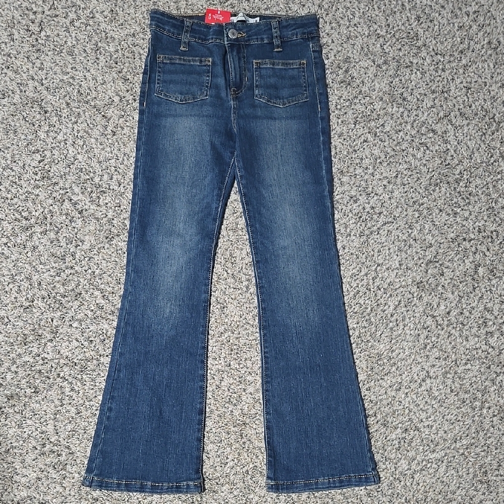 Levi's Medium Blue Flare Jeans with Front Patch Pockets